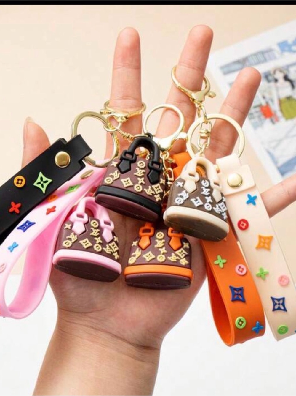 LV Multicolor Purse Charm Keychain - Pink, Orange, Black, Cream, Light Pink - Picture 2 of 5